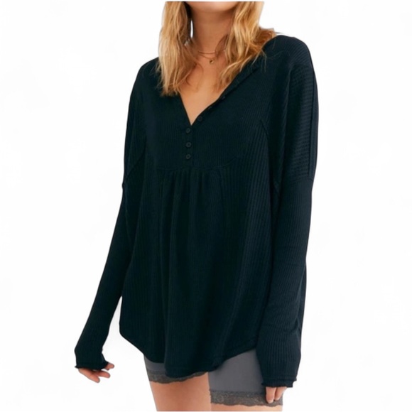 Free People Leo Henley Tee Black XS - Picture 1 of 10